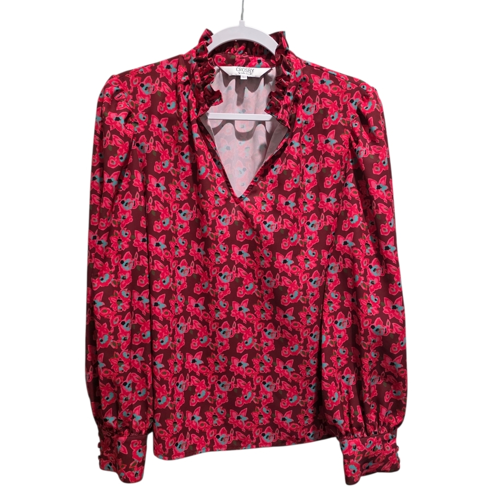 CROSBY by Mollie Burch Floral Ruffle Neck Blouse